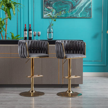Velvet Swivel Bar Stools Set of 2 Gray