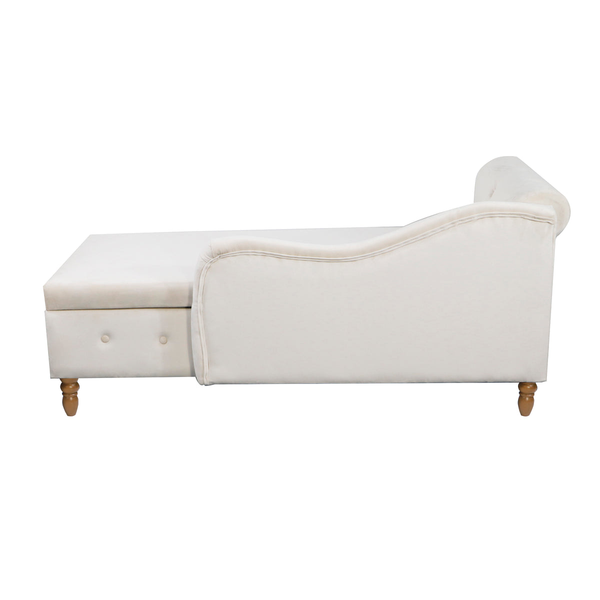 Beige Chaise Lounge with Storage and Pillow
