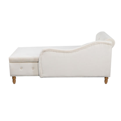 Beige Chaise Lounge with Storage and Pillow