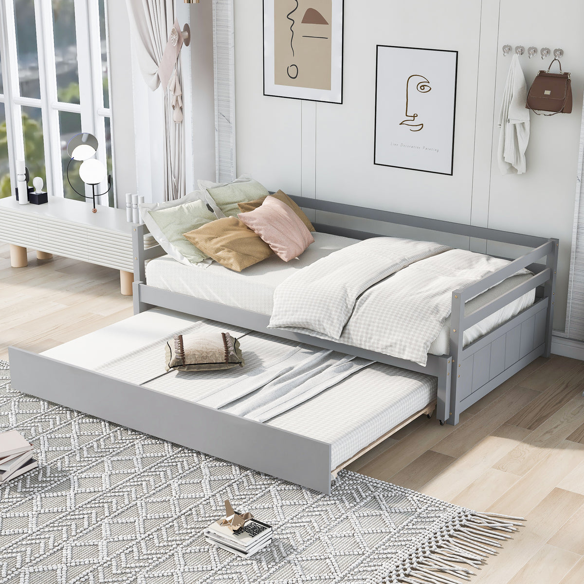 Twin or Double Trundle Daybed Gray