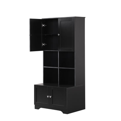 4-Door Bathroom Storage Cabinet Black Finish