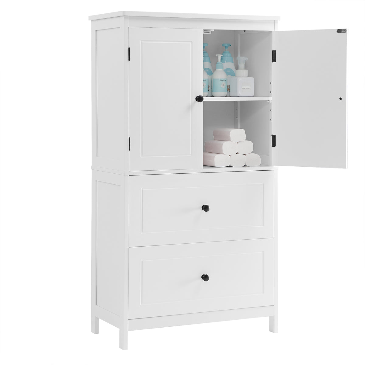 White Bathroom Storage Cabinet with Drawers