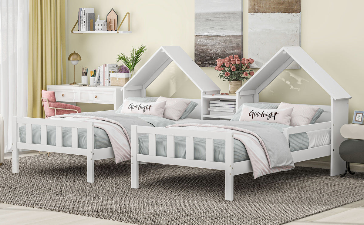Twin Platform Bed with Built-In Nightstand White