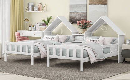 Twin Platform Bed with Built-In Nightstand White
