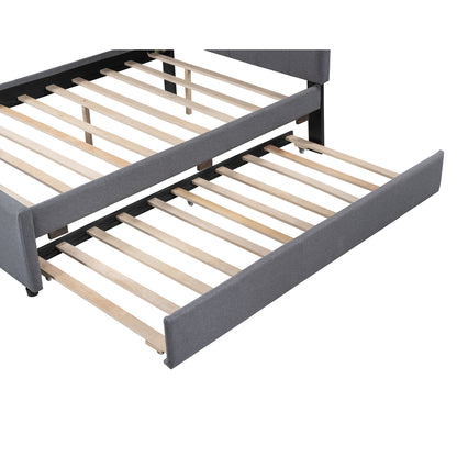 Linen Upholstered Bed with Trundle Full