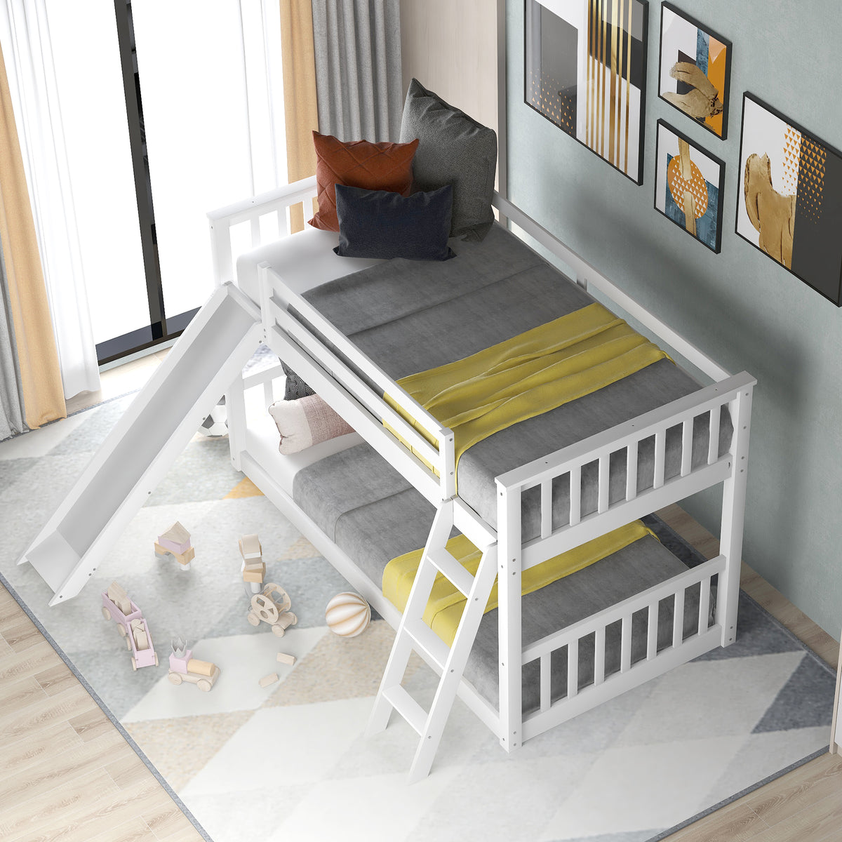 Twin Over Twin Bunk Bed with Slide White