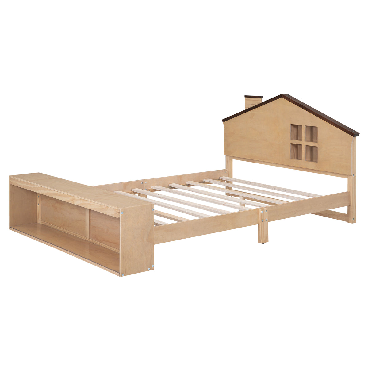 Full Platform Bed with LED Headboard – Natural Wood