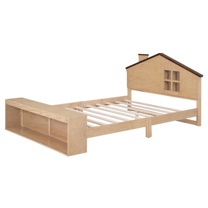 Full Platform Bed with LED Headboard – Natural Wood