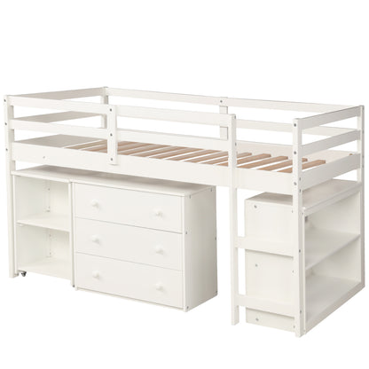 Twin Loft Bed with Desk White