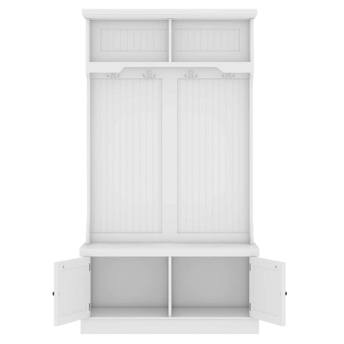 Hall Tree with Hooks and Shoe Storage Bench White