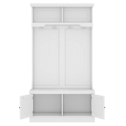 Hall Tree with Hooks and Shoe Storage Bench White