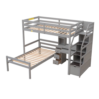 Twin Loft Bed with Storage Gray