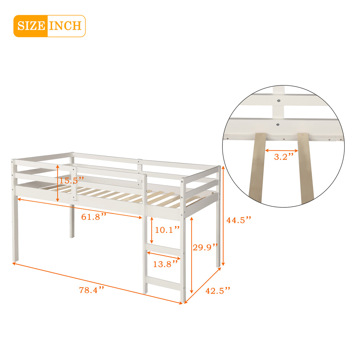 Twin Loft Bed with Desk White