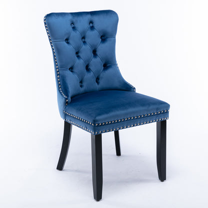 Tufted Velvet Dining Chair Set (2 pcs) – Blue
