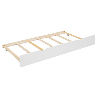 Twin Over Twin Bunk Bed with Roof Staircase White