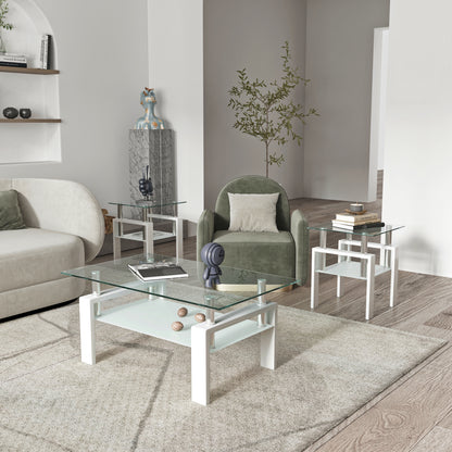 Set of 2 Glass Coffee Tables – Transparent White