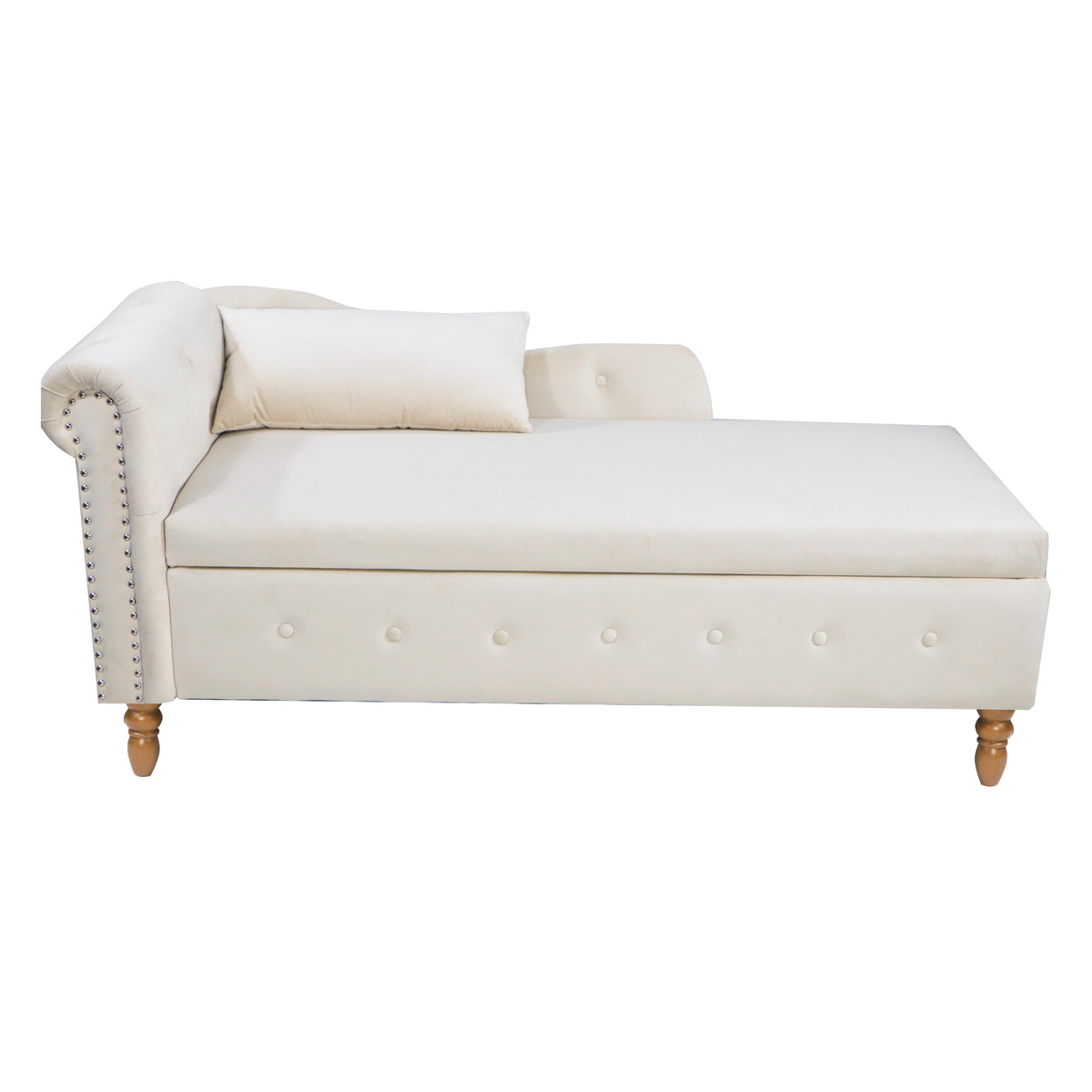 Beige Chaise Lounge with Storage and Pillow