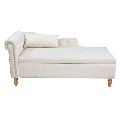 Beige Chaise Lounge with Storage and Pillow
