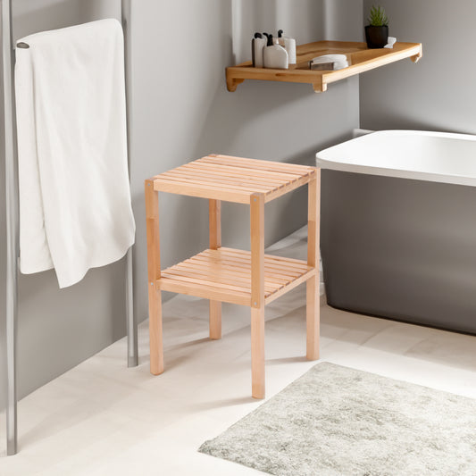Natural Birch 3-Tier Bathroom Storage Shelf – Solid Wood Freestanding Organizer Rack