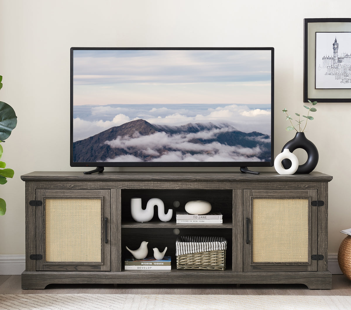 Rattan TV Stand Gray