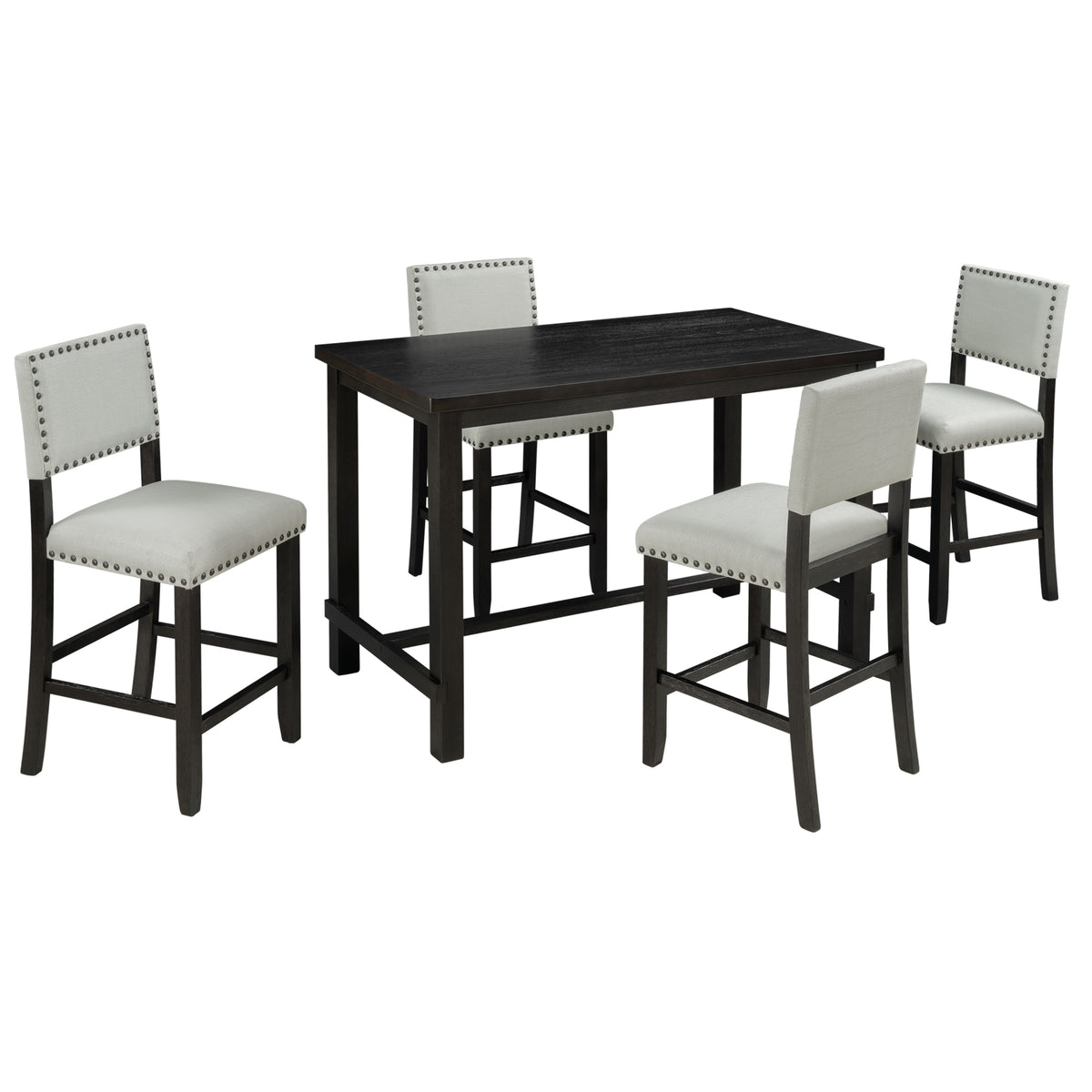 Espresso 5-Piece Counter Height Dining Set – Solid Wood Table with Upholstered Chairs