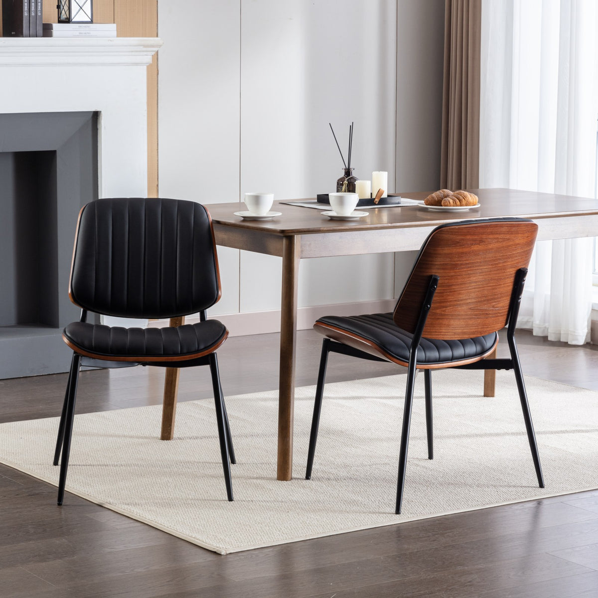 Retro Linen Dining Chairs Set of 2 Black Legs