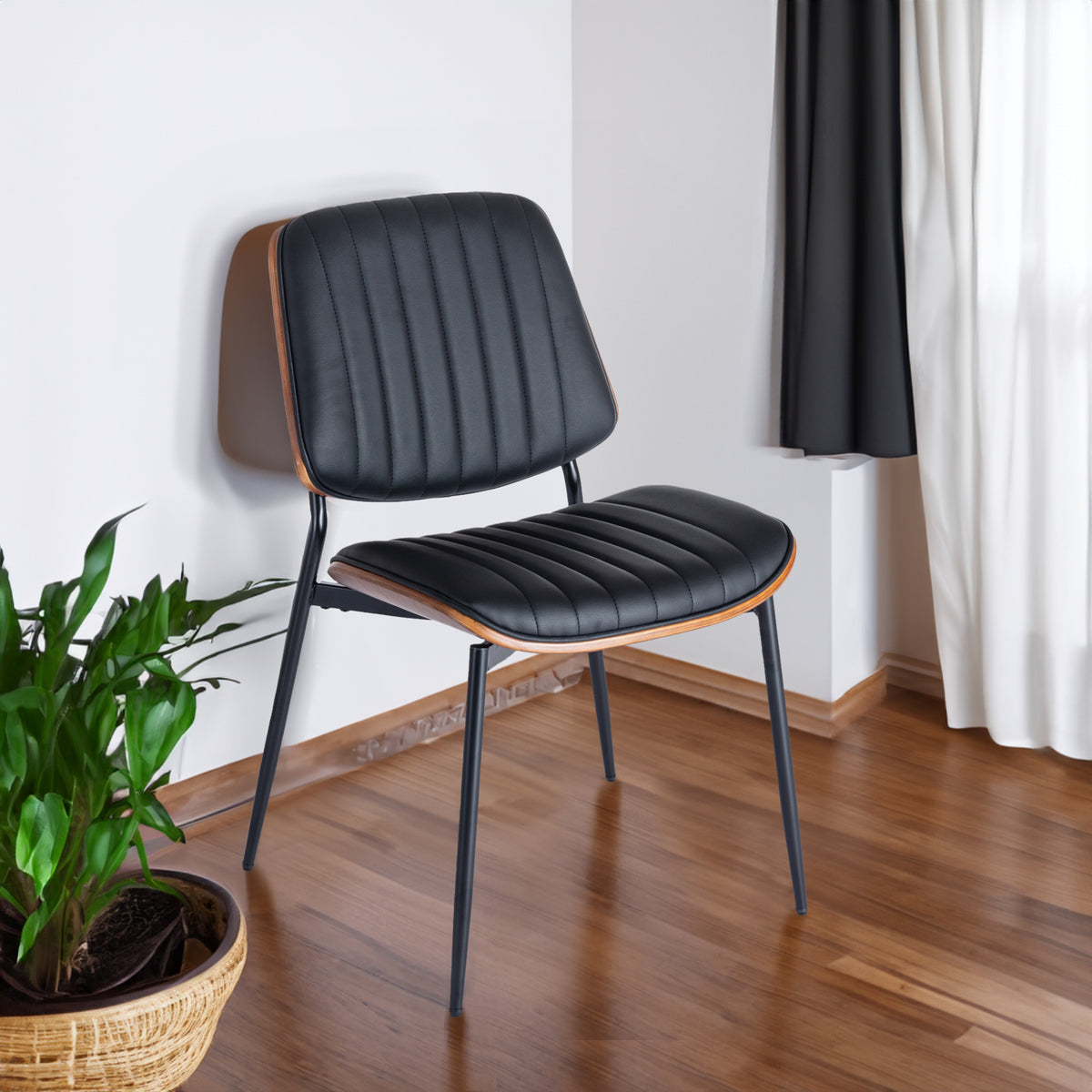 Retro Linen Dining Chairs Set of 2 Black Legs