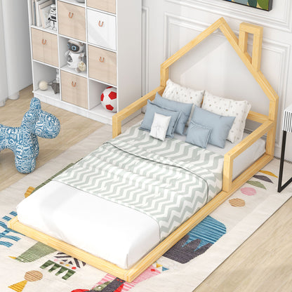 Twin Platform Bed with House Headboard Natural