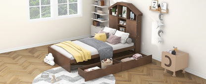 Twin Platform Bed with Storage Drawers Walnut