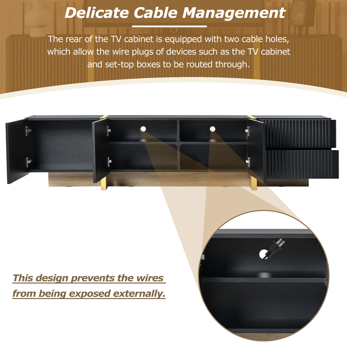 Luxury Fluted TV Stand Black