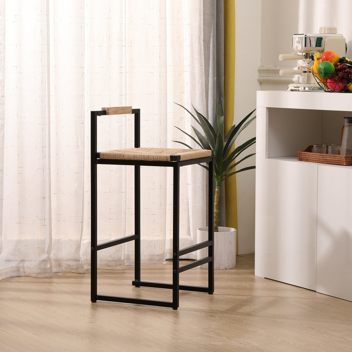 Paper Rope Counter Chairs (2 pcs) – Black Frame