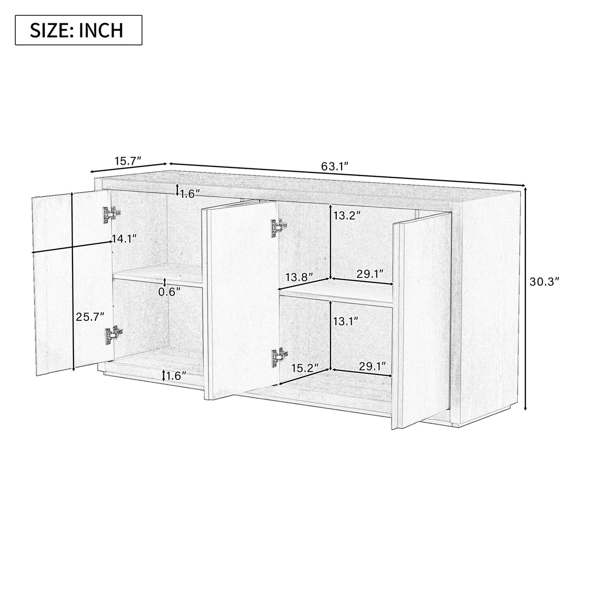 U-Style Sideboard with Ash Veneer Finish