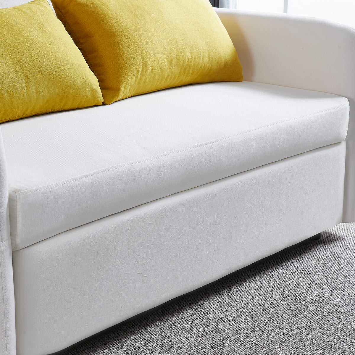 Cream Convertible Sofa Bed – Twin Size Sleeper with Storage