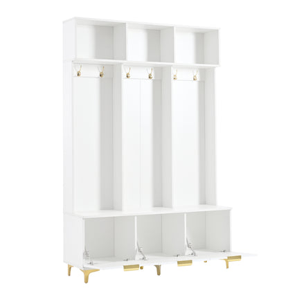 Luxury Storage Hall Bench with Gold Hooks Gray