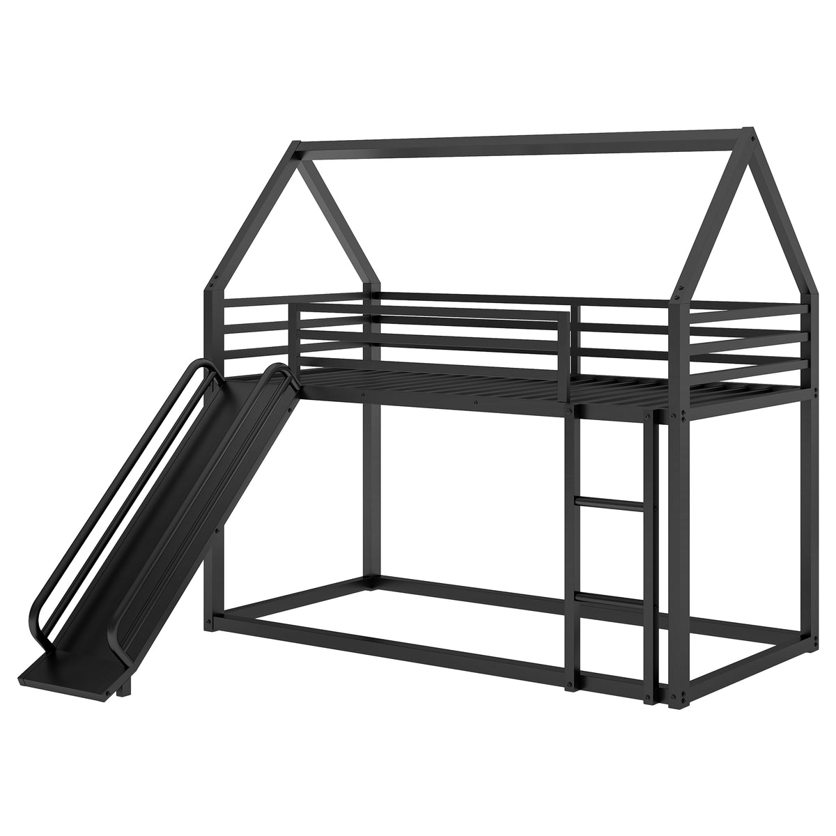 House Twin Bunk Bed with Ladder Black
