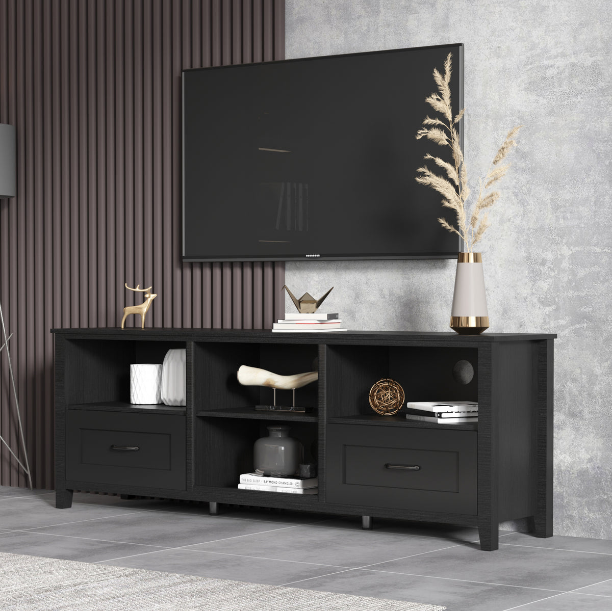 70" Modern Media Console with Storage Compartments