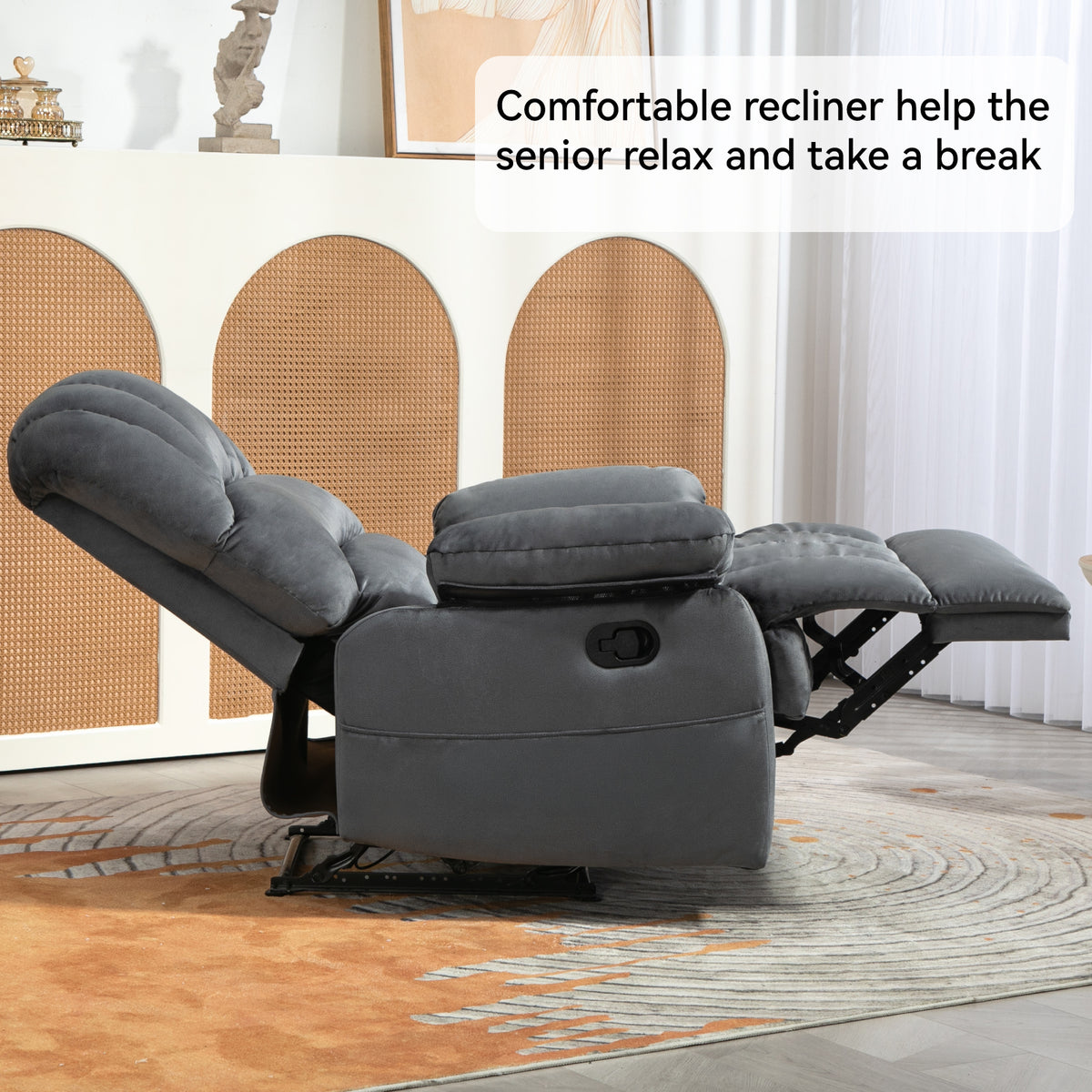Large Manual Fabric Recliner – Gray
