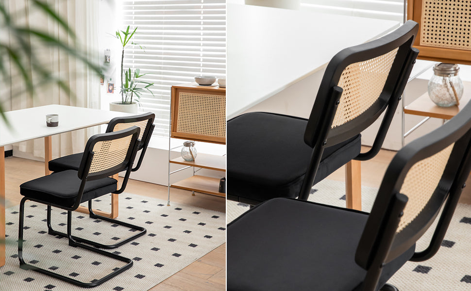 Set of 2 Velvet Dining Chairs Black and Gold Legs