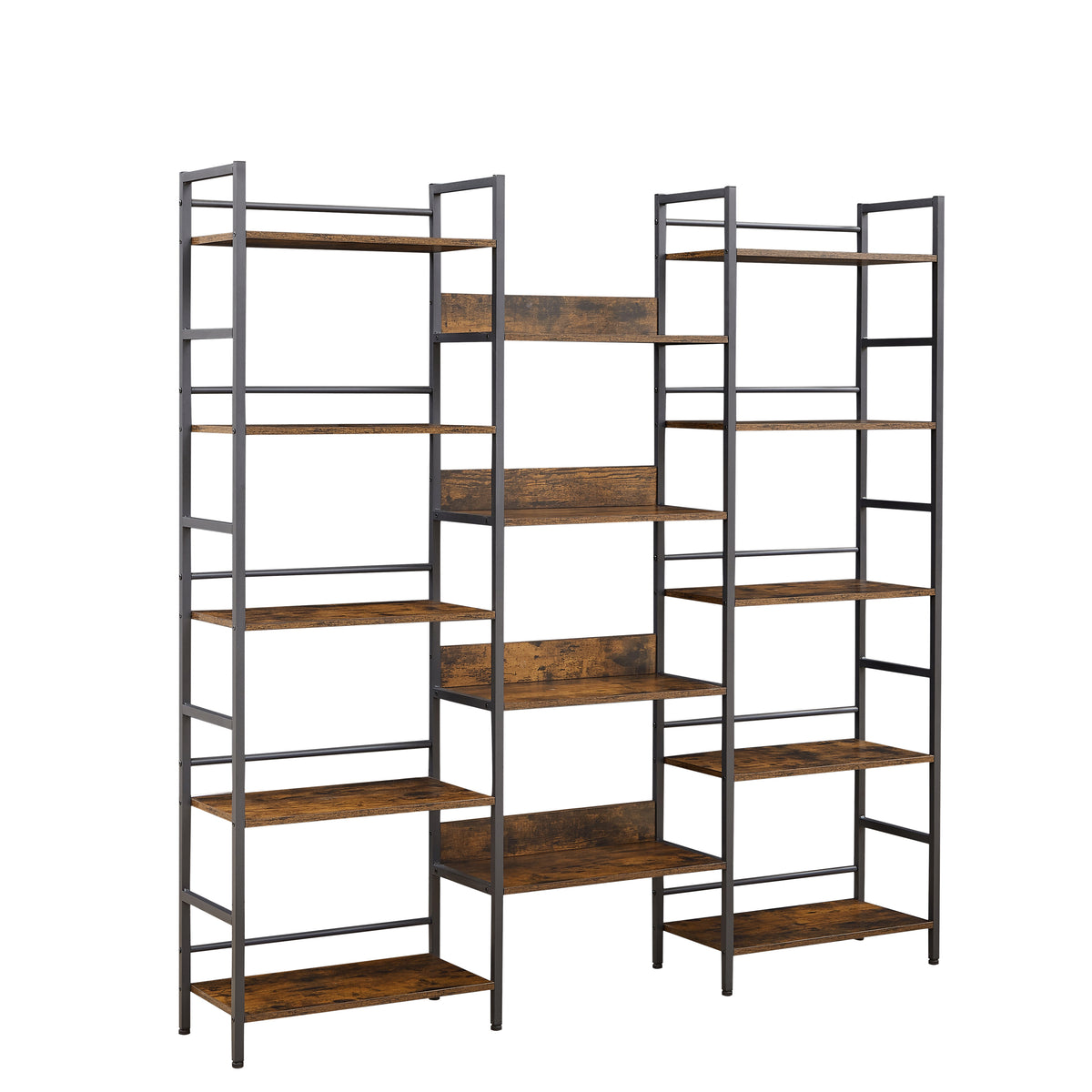 Rustic Triple Bookshelf Industrial Brown