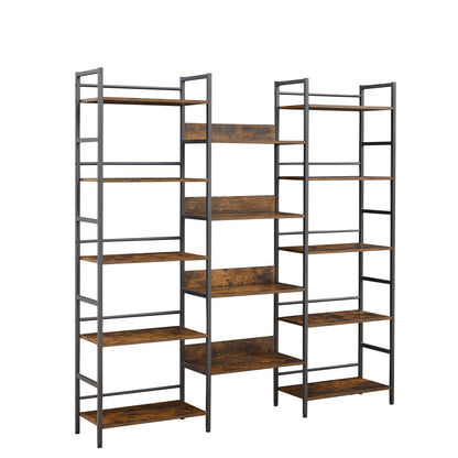 Rustic Triple Bookshelf Industrial Brown