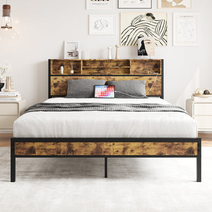 Queen Platform Bed with Charging Station Black