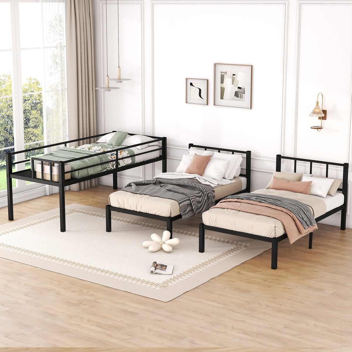 Triple Metal Bunk Bed Black