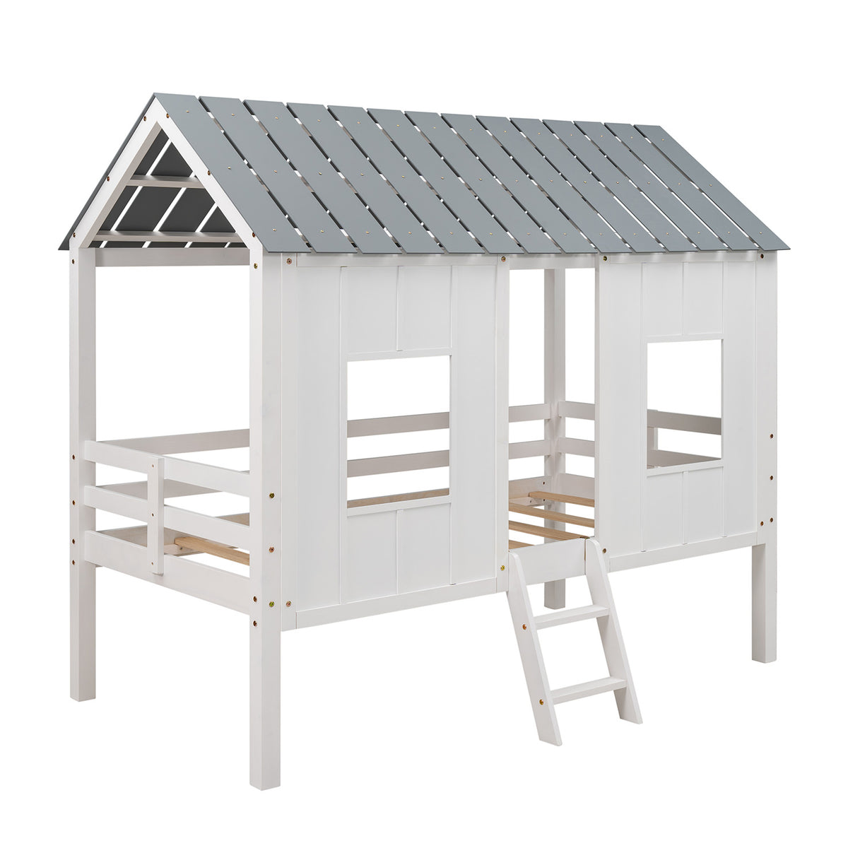 Low Loft Twin Bed with Windows White