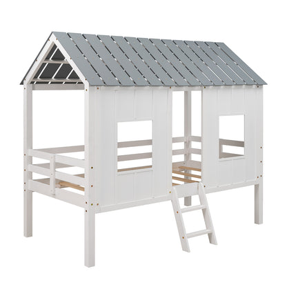 Low Loft Twin Bed with Windows White