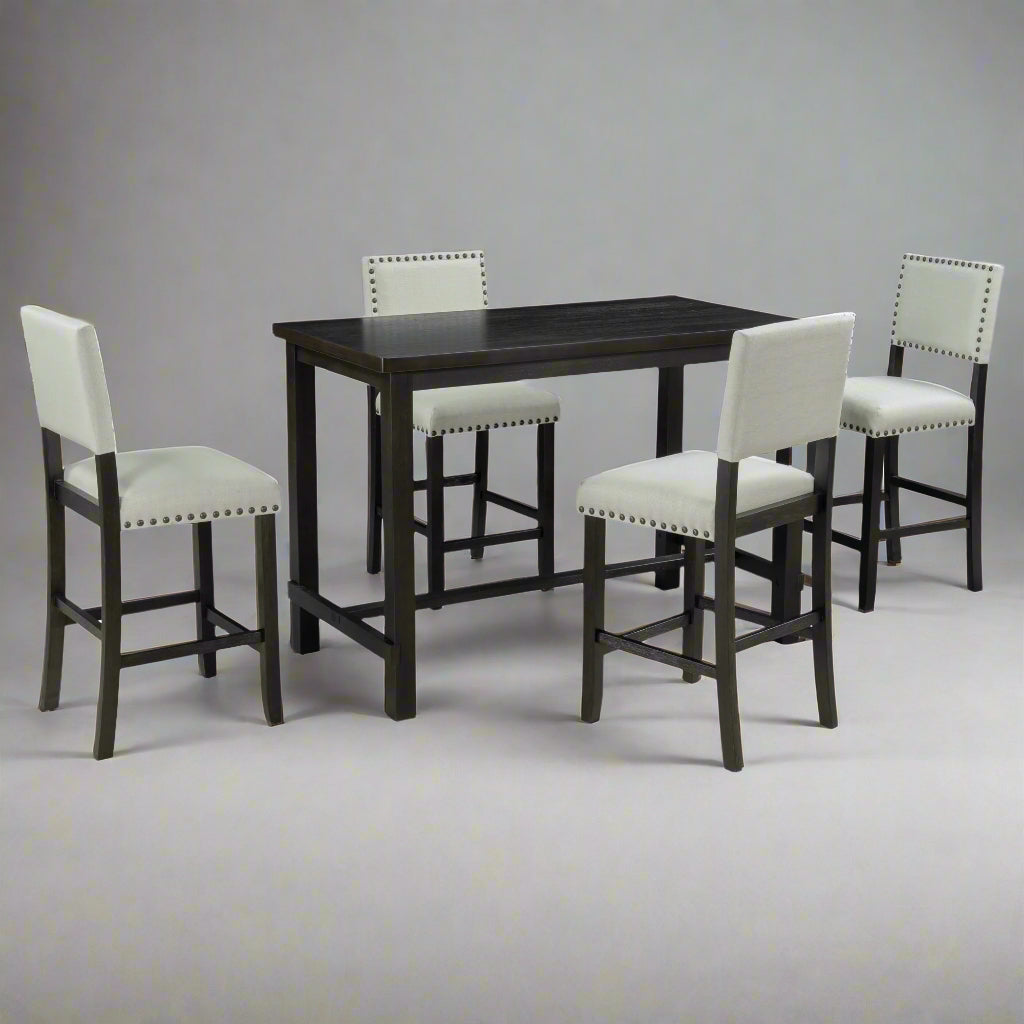 Espresso 5-Piece Counter Height Dining Set – Solid Wood Table with Upholstered Chairs
