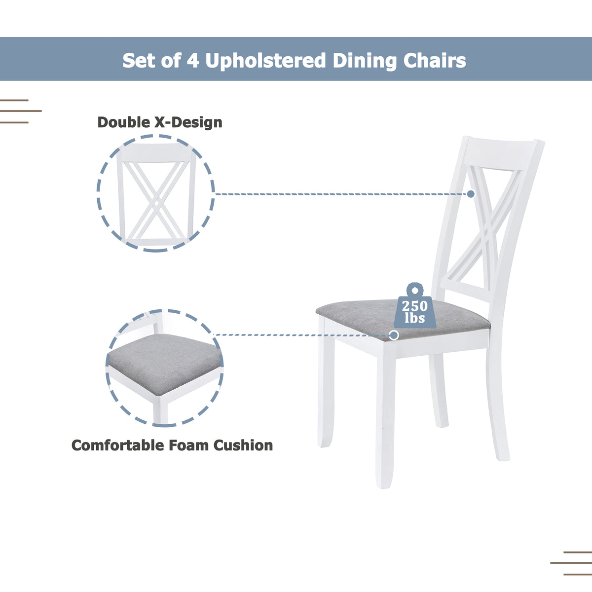 Rustic 5-Piece Dining Set with X-Back Chairs