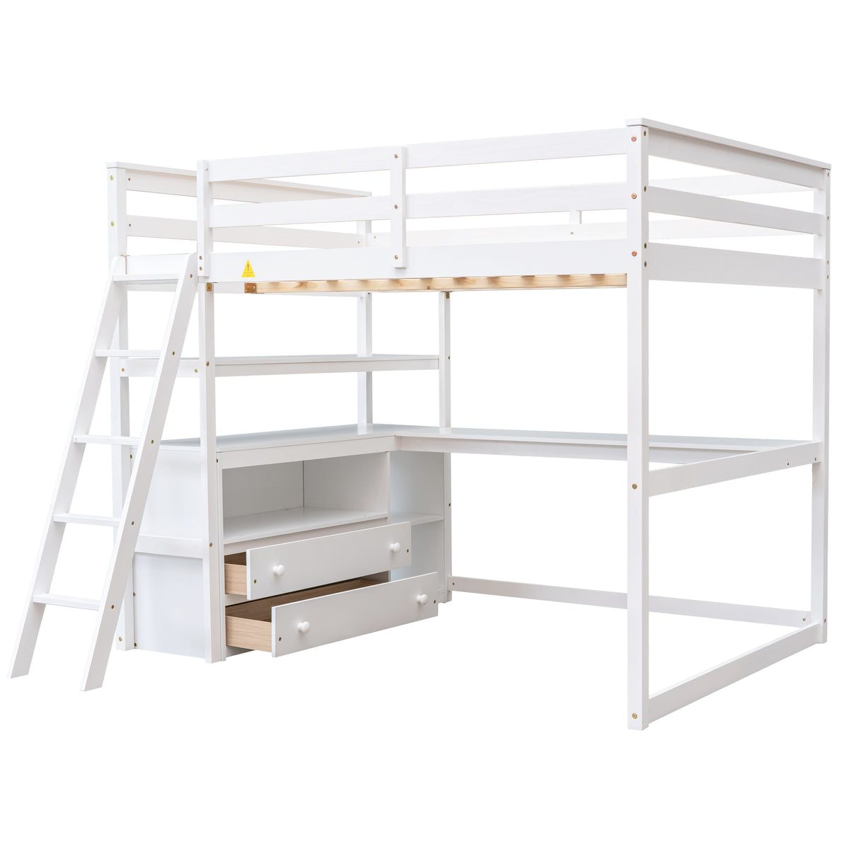Full Loft Bed with Desk and Drawers White
