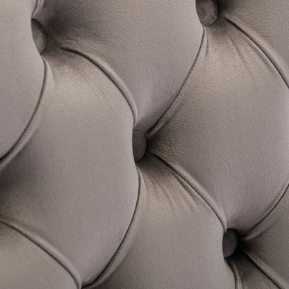 Tufted Velvet Dining Chair Set (2 pcs) – Gray & Gold Legs