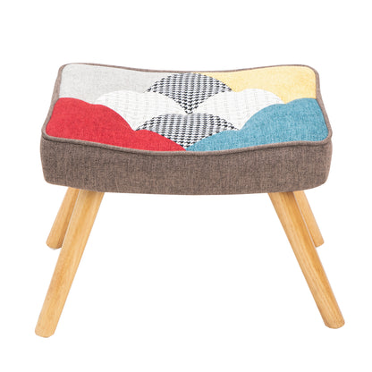 Mid-Century Rocking Chair with Ottoman – Patchwork Linen