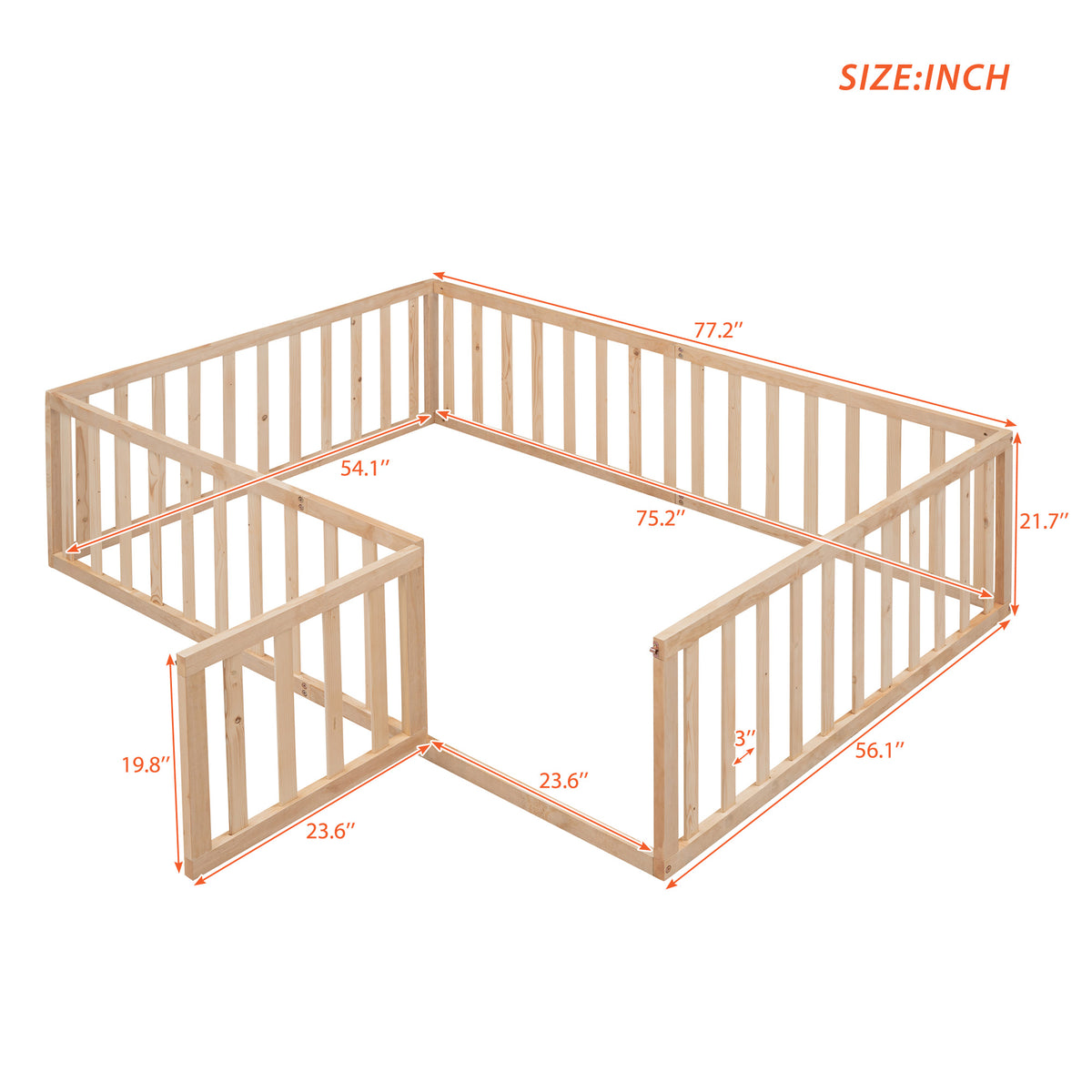 Full Daybed with Frame and Fence Natural